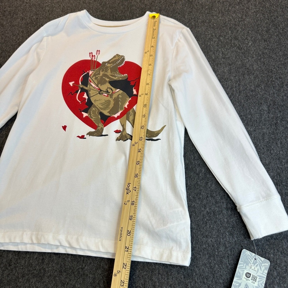 NEW Tommy Bahama Kids White Cupid T-Rex Heart LS Dinosaur Graphic Tee Size M 7/8 - Picture 8 of 12